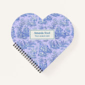 Elegant  blauw paarse toile de jouy hart notitieboek (Voorkant)