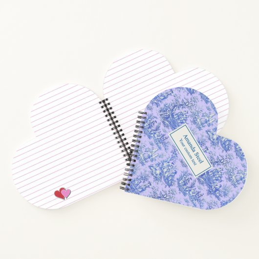 Elegant blauw paarse toile de jouy hart notitieboek (Binnen)