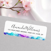 Elegant blauw paarse waterverf kalligrafie script etiket