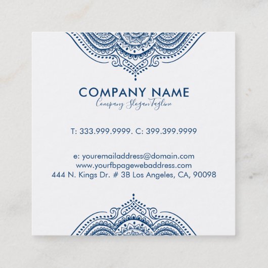 Elegant Blauw Paisley Mandala Vierkante Visitekaartje (Achterkant)