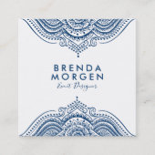 Elegant Blauw Paisley Mandala Vierkante Visitekaartje (Voorkant)