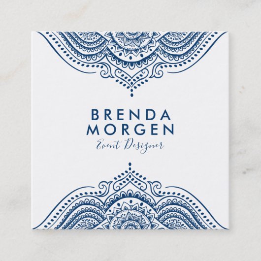 Elegant Blauw Paisley Mandala Vierkante Visitekaartje (Voorkant)