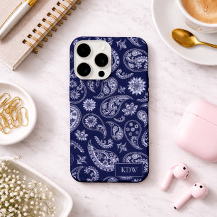 Elegant Blauw Paisley Monogram iPhone 15 Pro Case