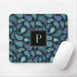 Elegant Blauw Paisley Patroon Monogram Muismat
