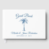 Elegant Blauw Palm Tropisch Strand Bruiloft Gastenboek (Voorkant)