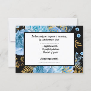 ELEGANT BLAUW PASTEL BLOMEN ZWART RSVP ELKE GELEGE KAARTJE