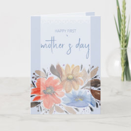 Elegant Blauw Pastel Waterverf Bloemen Feestdagen Kaart