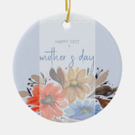 Elegant Blauw Pastel Waterverf Bloemen Keramisch Ornament