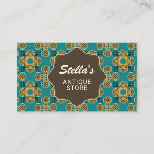 Elegant Blauw Patroon | Antiek dealer Visitekaartje (Voorkant)