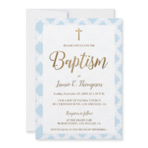 Elegant Blauw Patroon Gouden Kruis Doop