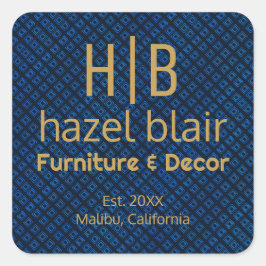 Elegant blauw patroon | Gouden monogram zakelijk l Vierkante Sticker