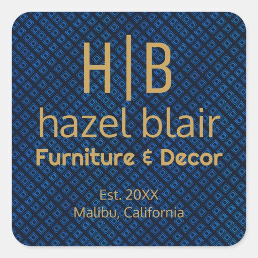 Elegant blauw patroon | Gouden monogram zakelijk l Vierkante Sticker (Voorkant)