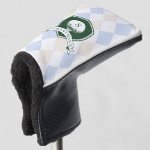 Elegant Blauw Patroon Groene Golfer Naam Monogram