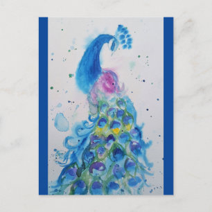 Elegant blauw pauw aquarel schilderij briefkaart