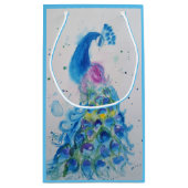 Elegant Blauw Peacock Aquarel vogel Gift Bag Klein Cadeauzakje (Achterkant)