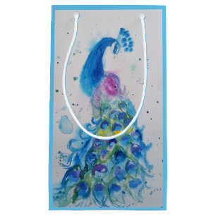 Elegant Blauw Peacock Aquarel vogel Gift Bag Klein Cadeauzakje