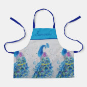 Elegant Blauw Peacock Waterverf Kunst Meisjes Scho Schort (Voorkant)