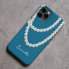 Elegant blauw Pearl ketting iPhone 15 Pro Max Hoesje