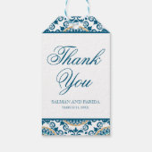 Elegant Blauw Perzisch Mozaïek Bruiloft Dank u Cadeaulabel (Achterkant)