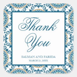 Elegant Blauw Perzisch Mozaïek Bruiloft Dank u Vierkante Sticker