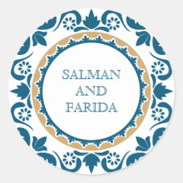Elegant Blauw Perzisch Mozaïek Bruiloft Envelop Se Ronde Sticker