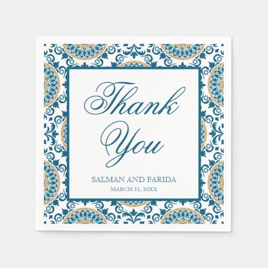 Elegant Blauw Perzisch Mozaïek Bruiloft Servet (Voorkant)