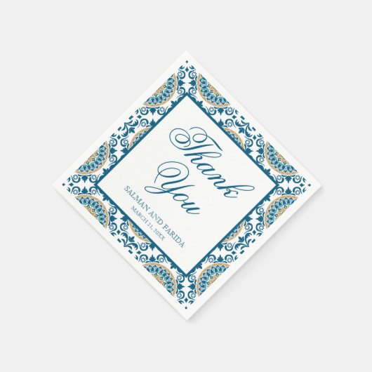 Elegant Blauw Perzisch Mozaïek Bruiloft Servet (Hoek)