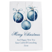 Elegant Blauw Prettig Kerstfeest Custom Bedrijf Medium Cadeauzakje (Voorkant)