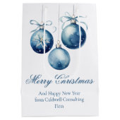 Elegant Blauw Prettig Kerstfeest Custom Bedrijf Medium Cadeauzakje (Achterkant)