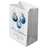 Elegant Blauw Prettig Kerstfeest Custom Bedrijf Medium Cadeauzakje (Achterkant Gekanteld)
