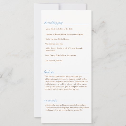 Elegant blauw programma, Caroline Wedding Collecti (Achterkant)