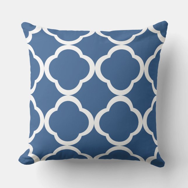Elegant blauw Quatrefoil patroon Kussen (Voorkant)