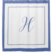 Elegant Blauw Rand Script Monogram Letter H Douchegordijn (Voorkant)