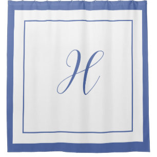 Elegant Blauw Rand Script Monogram Letter H Douchegordijn