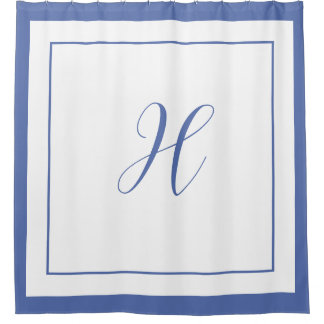 Elegant Blauw Rand Script Monogram Letter H Douchegordijn