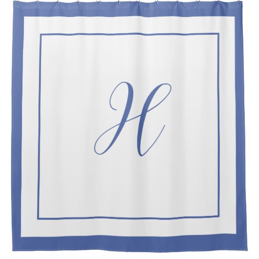 Elegant Blauw Rand Script Monogram Letter H Douchegordijn (Voorkant)