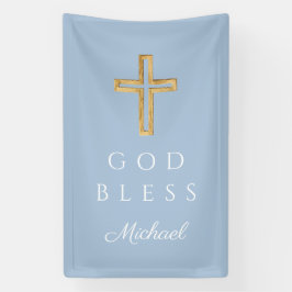 Elegant Blauw Religieus Kruis Jongen God Zegen Spandoek