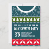 Elegant Blauw Rood en Groen Lelijk Trui Kerstfeest Kaart (Voorkant)