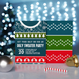 Elegant Blauw Rood en Groen Lelijk Trui Kerstfeest Kaart