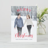 Elegant Blauw Rood Foto Vrolijk Kerstfeest Feestdagenkaart (Staand voorkant)