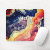 Elegant blauw rood marmer kunst girly monogram muismat (Met muis)