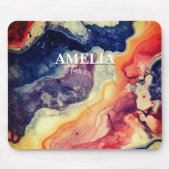 Elegant blauw rood marmer kunst girly monogram muismat (Voorkant)