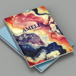 Elegant blauw rood marmer kunst girly monogram notitieboek
