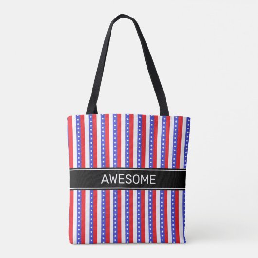 Elegant Blauw Rood Verticale Stripes Tote Bag (Achterkant)