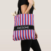 Elegant Blauw Rood Verticale Stripes Tote Bag (Dichtbij)