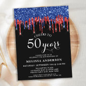 Elegant Blauw Rood Zwart Glitter Drip 50ste Verjaa Briefkaart