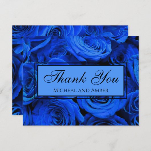 Elegant blauw roos blauw bloemblauw bedankkaart (Voorkant / Achterkant)