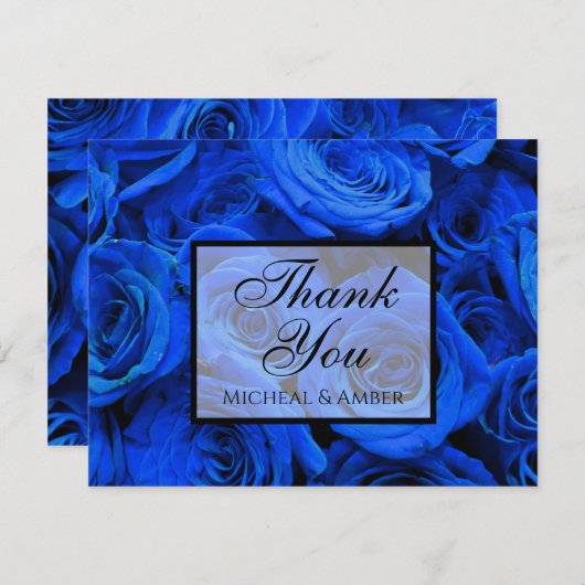 Elegant blauw roos blauw bloemblauw bedankkaart (Voorkant / Achterkant)