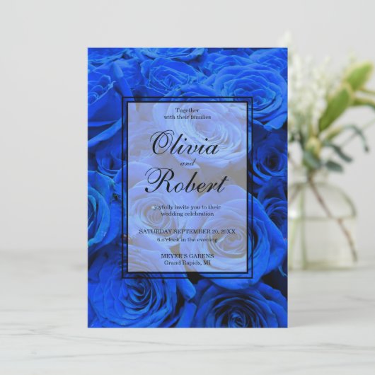 Elegant blauw roos blauw bloemblauw kaart (Staand voorkant)