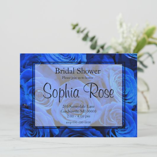 Elegant blauw roos blauw bloemblauw kaart (Staand voorkant)